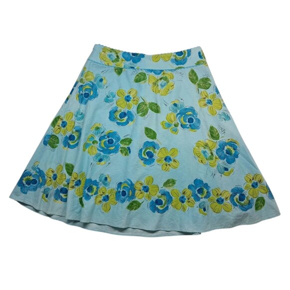 Vintage Liz Claiborne Skirt Women's 14 Blue Linen Blend‎ Floral A Line Spring - Picture 2 of 12